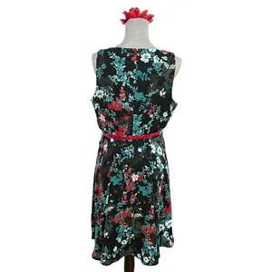 ELLE Aqua Floral Print Pleated Fit & Flare Dress Size M thumbnail 4