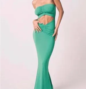 Tiger Mist Bright Green Strapless Cutout Ruched maxi Dress thumbnail 2