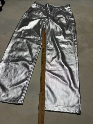 Abercrombie & fitch ‘90s relaxed high rise Silver Faux Leather Pants 30/10s thumbnail 2