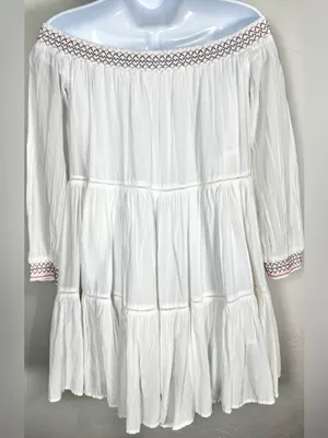Free People White Off-Shoulder Embroidered Mini Dress Size XS thumbnail 9