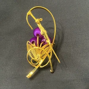 Vintage Purple & Gold Handmade Spun Beads Jewelry Set Clip Earrings & Brooch EVC thumbnail 7