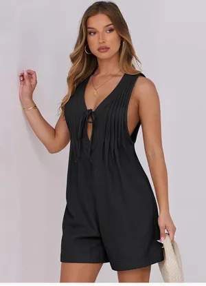NEW Sleeveless Shorts Denim Romper Tie Front Jean Short Overall Pockets XS thumbnail 1