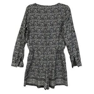 LOFT Romper Size 0 Blue White Paisley Print Long Sleeve‎ Roll Tab One Piece EUC thumbnail 9