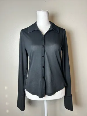 Abercrombie & Fitch Black Mesh Button-Front Long Sleeve Shirt Size Small thumbnail 2