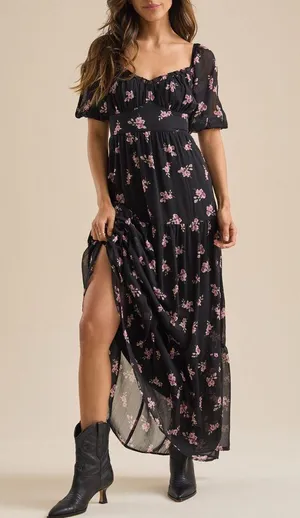 NEW Altar’d State Deanne black floral tiered maxi dress women’s size small thumbnail 2