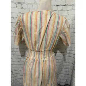 Dress Naoo Women’s Button Front Blue Striped Short Sleeves Maxi Dress Size XL thumbnail 5