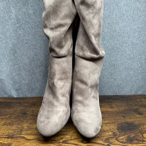 Rouge Helium Taupe Faux Suede Over The Knee Boots Size 10 Block Heel Slouchy thumbnail 2