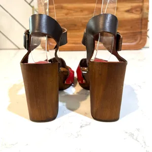 Prima Donna red brown leather wooden studded heel size 35 bohemian summer thumbnail 5