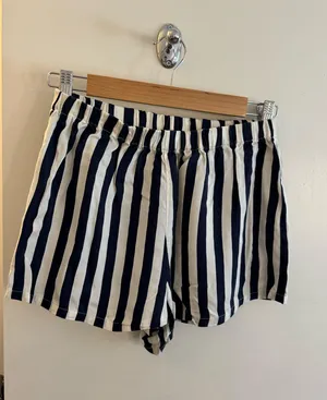 Reformation Striped Shorts Linen Blue White thumbnail 1