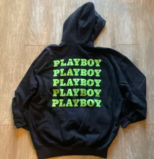 Playboy x Missguided Neon Green Logo Pullover Sweater Hoodie XL thumbnail 1