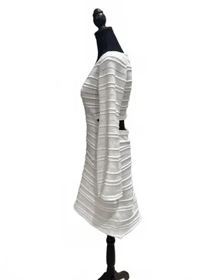Indikah White Knit Long Sleeve Mini Dress with Cutout Back thumbnail 3