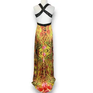 Y2K Zum Zum Niki Livas Neon Animal Print Sequin Halter Maxi‎ Dress XS Open Back thumbnail 6