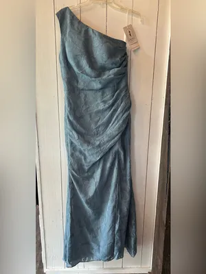 Light Blue Floral Lace Draped Formal Gown size 12 thumbnail 4