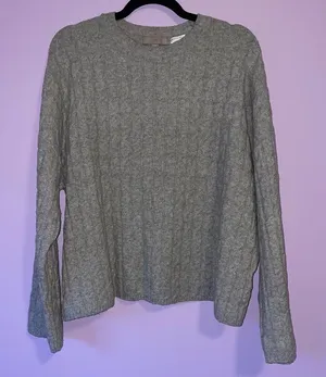 H&M L Wool Blend Cable Knit Sweater Gray thumbnail 1