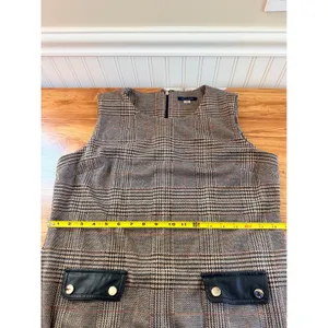 Tommy Hilfiger Glen Plaid Faux Leather Trim Sheath Dress Brown Orange Size 14 thumbnail 10