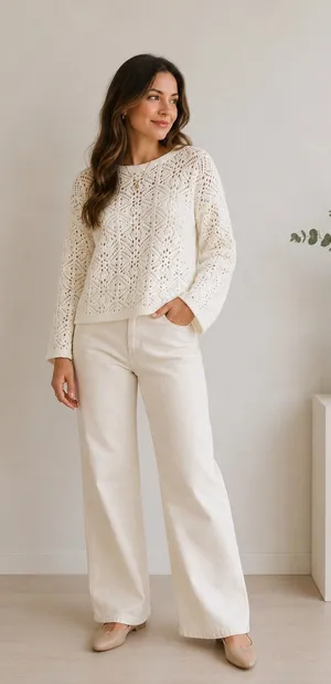 Universal Threads Ivory Crochet Knit Sweater Boho Cottagecore Soft Girl Top Sz M thumbnail 1