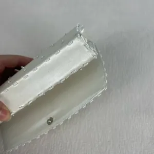 Vintage‎ Beaded Handmade Clutch Evening Handbag Ivory Satin Formal Party Bag thumbnail 4