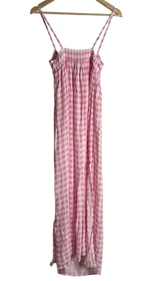 Playa Lucila Pink Check Gingham Empire Slit Maxi Slip Dress Picnic Preppy XS thumbnail 8