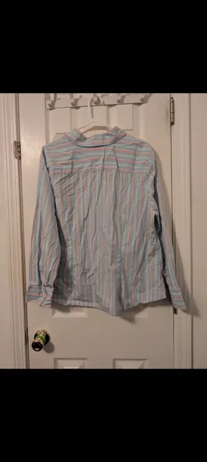 Tommy Hilfiger Women's Size 18 Blue Pink Striped Button Down Shirt Embroidered thumbnail 6