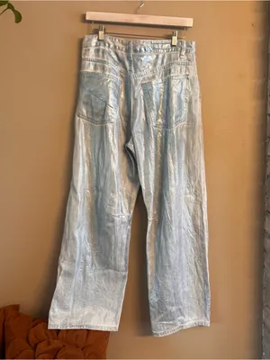 ZARA‎ Baggy Foil Coated Mid Rise Denim thumbnail 5