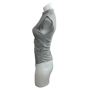 Abercrombie & Fitch Gray Ruched Shell Mock Neck Sleeveless Tank Bodysuit Top M thumbnail 3