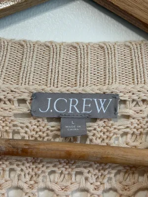 J. CREW Open Knit Sweater Large Tan Beige BZ498 Travel Coastal thumbnail 3