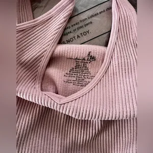 Free People Ribbed Pink V-Neck Tank Top M thumbnail 7