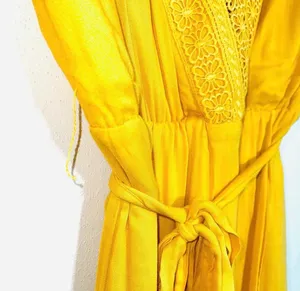 Altar’d State Crochet Wrap Mini Dress Yellow Belted V-neck thumbnail 5