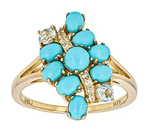 Sleeping Beauty Turquoise White Sky Blue Topaz 18k Yellow Gold Over Silver Ring thumbnail 1