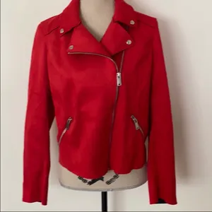 Red Suede Leather Biker Jacket thumbnail 3