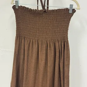 Y2K Exist Brown Smocked Halter Terrycloth Dress Size 1 Knit Casual Summer Mini‎ thumbnail 3