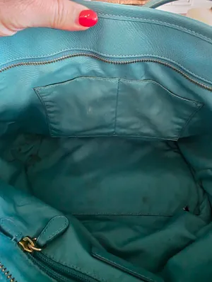 Vintage Coach Street Leather Tote Purse Handbag Shoulder Bag Gold Blue Zip Top thumbnail 10
