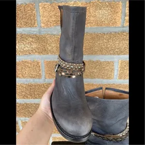 HTC Hollywood Trading Company studded leather biker boots size 39/8.5 thumbnail 3