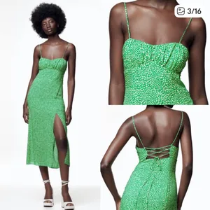 Zara Printed Corsetry-Inspired Dress Green White Leopard Cheetah Size XS thumbnail 3