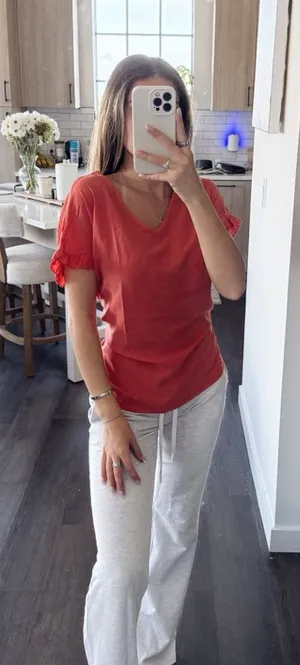Orange/Red Ruffle Sleeve Top (Size Medium) Red thumbnail 1