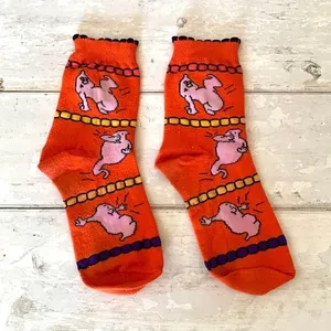 Women’s OS Halloween Crew Socks Orange Silly Ghosts Print Funny Sock Club thumbnail 1