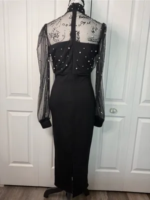 CHICME Black Pearl-Embellished Mesh Bodycon Evening Dress thumbnail 3