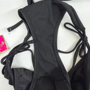 NEW‎ Candie's black floral embroidered push up tie halter bikini swimsuit set M thumbnail 9