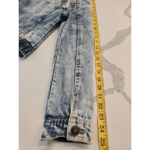 Garage Jalate XL Vintage Blue Acid Wash Distressed Denim Jacket Women Shrunken Crop thumbnail 11