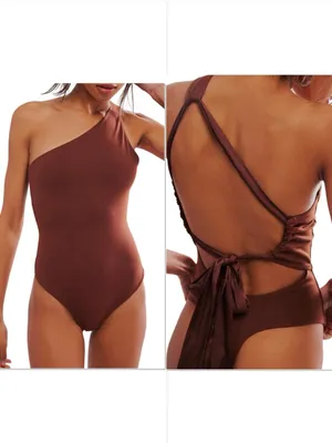 FREE PEOPLE Can't Stop Me Asymmetrical Bodysuit - Brown thumbnail 2