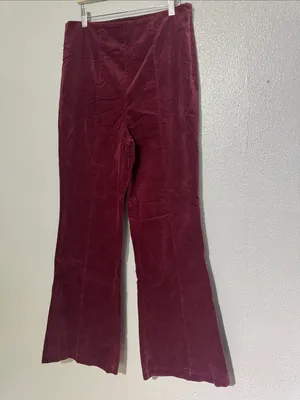 Forever 21 Contemporary Burgundy Velvet Flare Pants High Rise Side Zip XL thumbnail 2