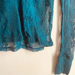 Free People Cool With It Lace Long Sleeve Top Teal Sheer Floral Mesh Size M thumbnail 7