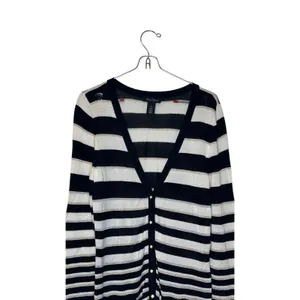 White House Black Market Women's Sweater‎ Snap Button Sparkle Striped Sz. Medium thumbnail 4