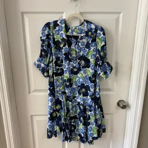 Free People Floral Mini Dress Blue Green Flowy‎ V Neck Size LG Moon Chaser thumbnail 3
