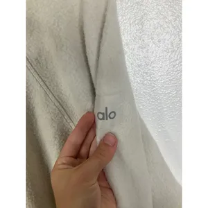 Alo Yoga Cream Fleece Crewneck Sweatshirt Raglan Zip Pocket Pullover Womens L thumbnail 3