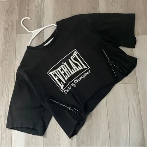 IamKoko.La Everlast Crop Top short sleeve rhinestone zip womens Black (one size) thumbnail 1