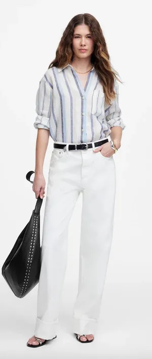 Madewell Low Slung Baggy Jeans Pure White Rigid Wide Leg Relaxed US 28 NWT thumbnail 1