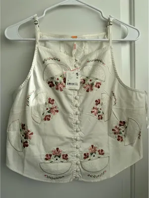 Free People Maeberrie Top & Skirt Set Coord Embroidered NWT Ivory Size Medium thumbnail 4