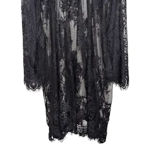 Black Floral Sheer Lace Mini Dress Coverup S Resort Witchy Whimsigoth Romantic‎ thumbnail 6
