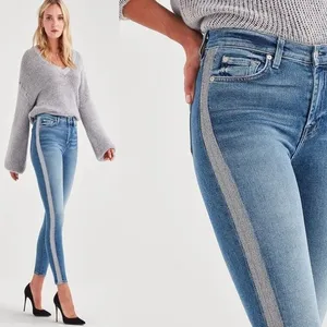7 For All Mankind High Waist Ankle Skinny Jeans With Silver Shimmer Side Stripe thumbnail 2